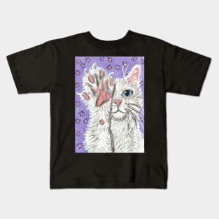 white cat paw  up acrylic painting Kids T-Shirt